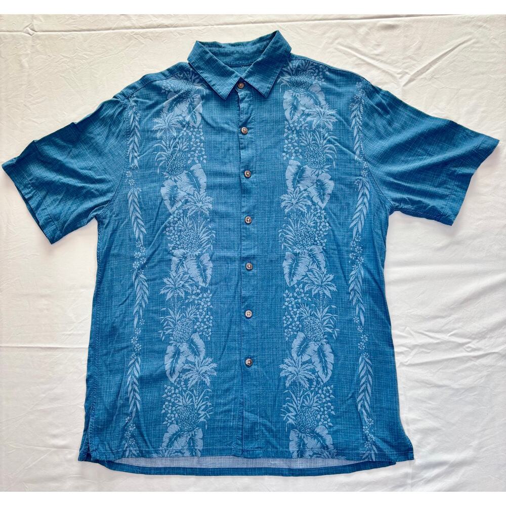 Batik Bay Men's Hawaiian Style Button-up Blue Short Sleeve Shirt, Medium